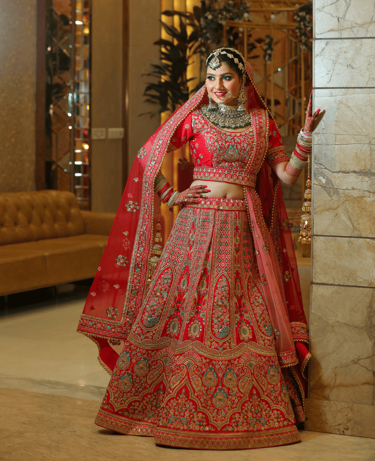 Candid bridal portrait captured in Delhi during wedding shoot